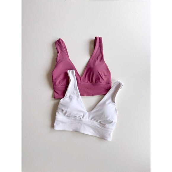 Lot of 2 LULULEMON Align V-Neck Washed Mauve White Long Line Sports Bras, Size 6 - Picture 1 of 16